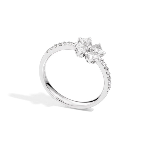 ANNIVERSARY LOVE Ring with bezel-set band 18 kt white gold, 4 brilliant-cut heart-shaped diamonds and brilliant-cut diamonds