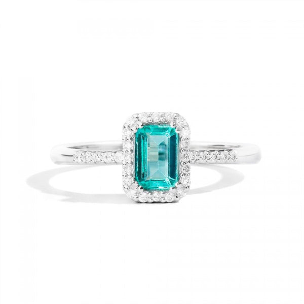 ORCHIDEA Coloured ring 18 Kt white gold, diamonds and octagonal emerald