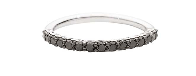 ANNIVERSARY Half-circle wedding ring 18 kt white gold and black diamonds