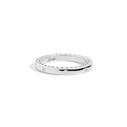 Anniversary wedding ring 18 kt white gold, with heart-shaped bezel and 8 diamonds 2.35 mm